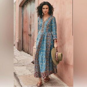 Soft Surroundings San Remo Embroidered Maxi Dress Size 8